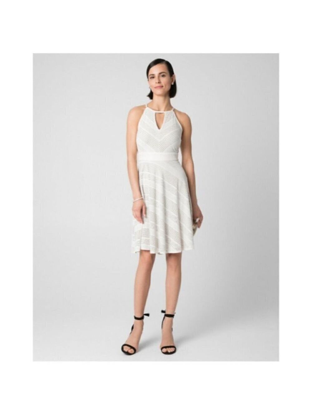Women Le Chateau Crochet Halter Dress Color Bone / Tan XXL